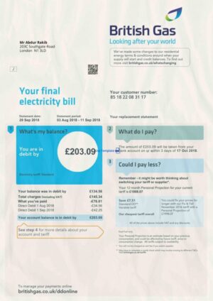 Uk Utility Bill template, Uk proof of address template: British Gas Bill PSD Template