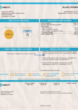 USA utility bill Template psd, USA proof of address template psd: Directv utility bill psd Template