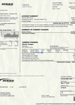 USA utility bill psd Template, USA proof of address psd template: SCE&G utility bill psd Template