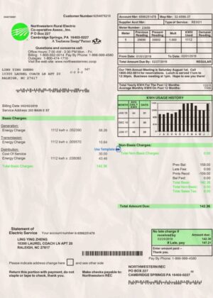 USA utility bill,USA proof of address: USA Electric bill psd template