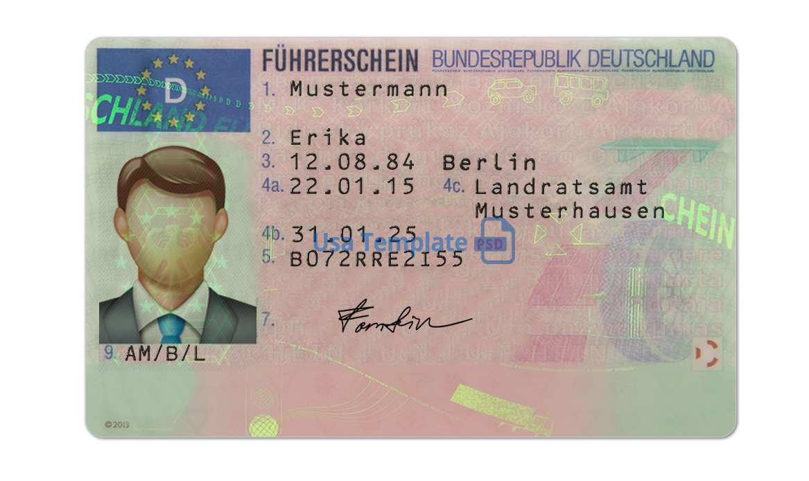 Editable blank Germany driver license template psd pdf download