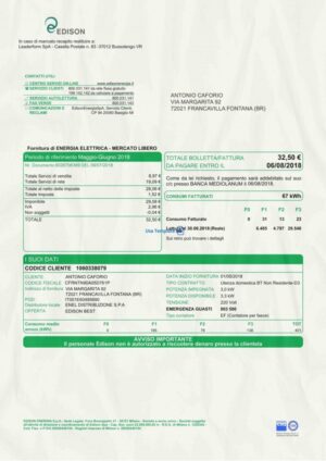 Italy utility bill psd template: Italy proof of address psd template