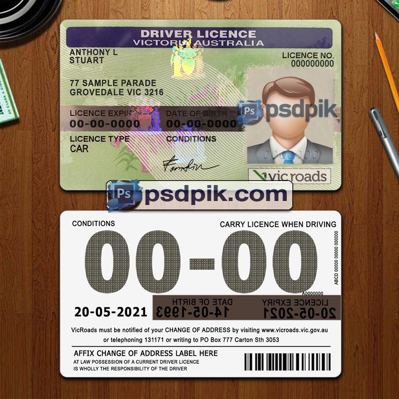 Australia driver license template psd pdf download