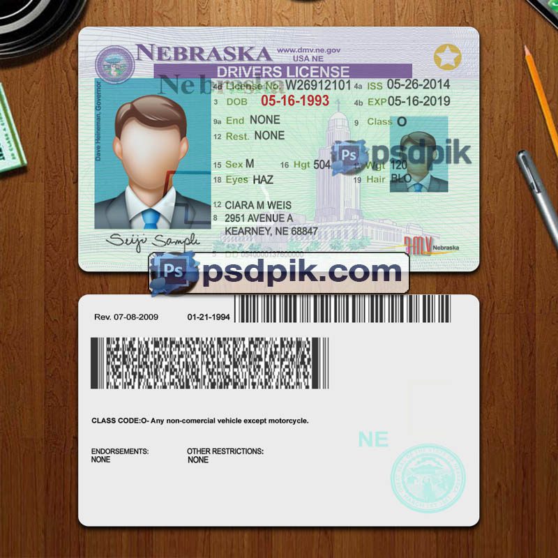 Editable blank Nebraska driver license template psd pdf download