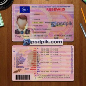 Editable blank Netherlands driver license template psd pdf download