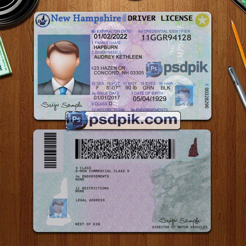 New Hampshire driver license template psd pdf download