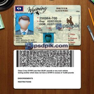 Editable blank Wyoming driver license template psd pdf download