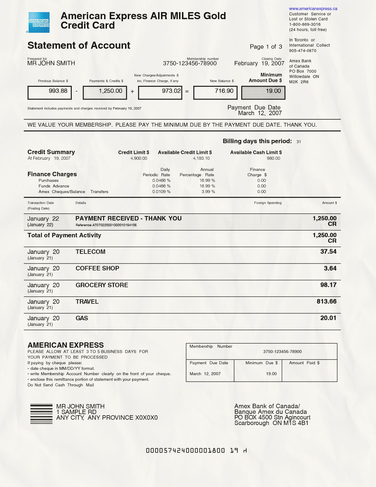 Amex Statement template psd