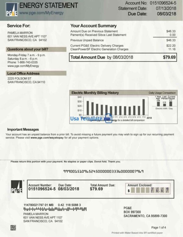 California Utility Bill psd Template: California Proof of address psd template