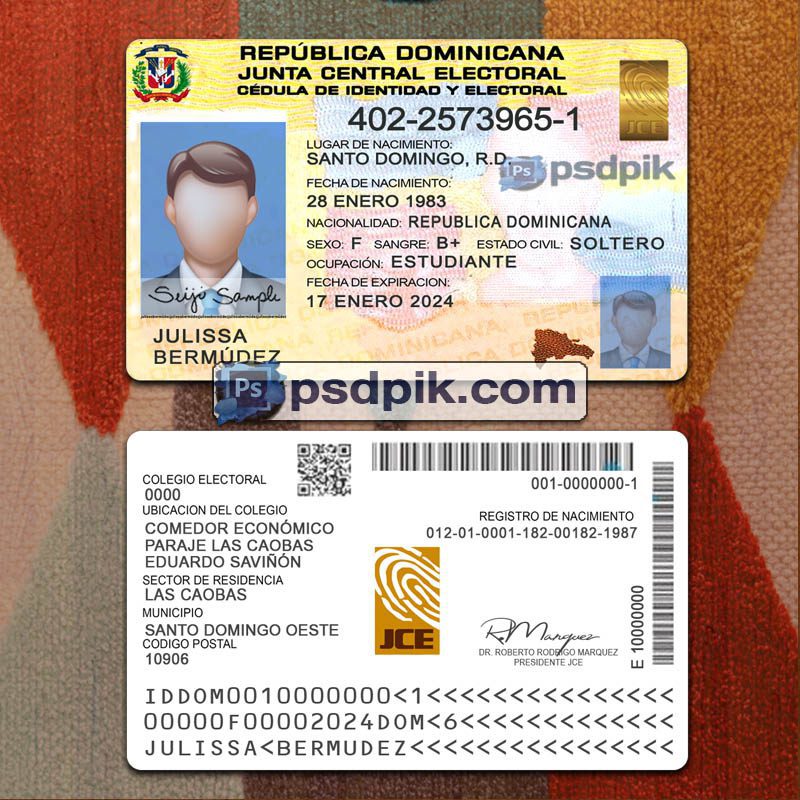 Editable blank Dominican Republic Id Card template psd pdf download