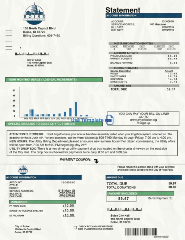 Idaho Utility Bill psd Template: Idaho Proof of address psd template