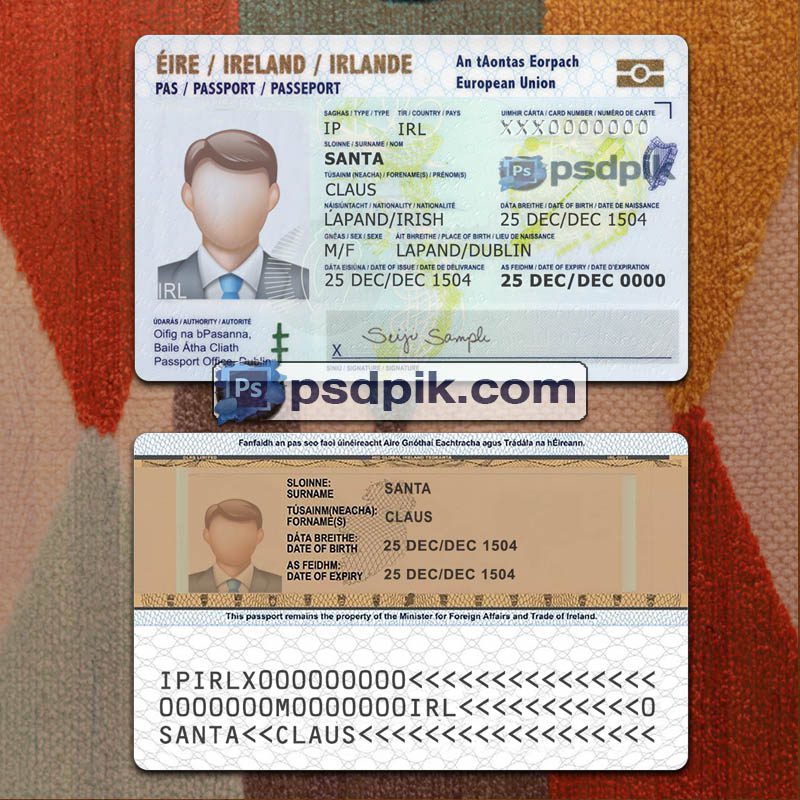 Ireland Id Card template psd pdf download