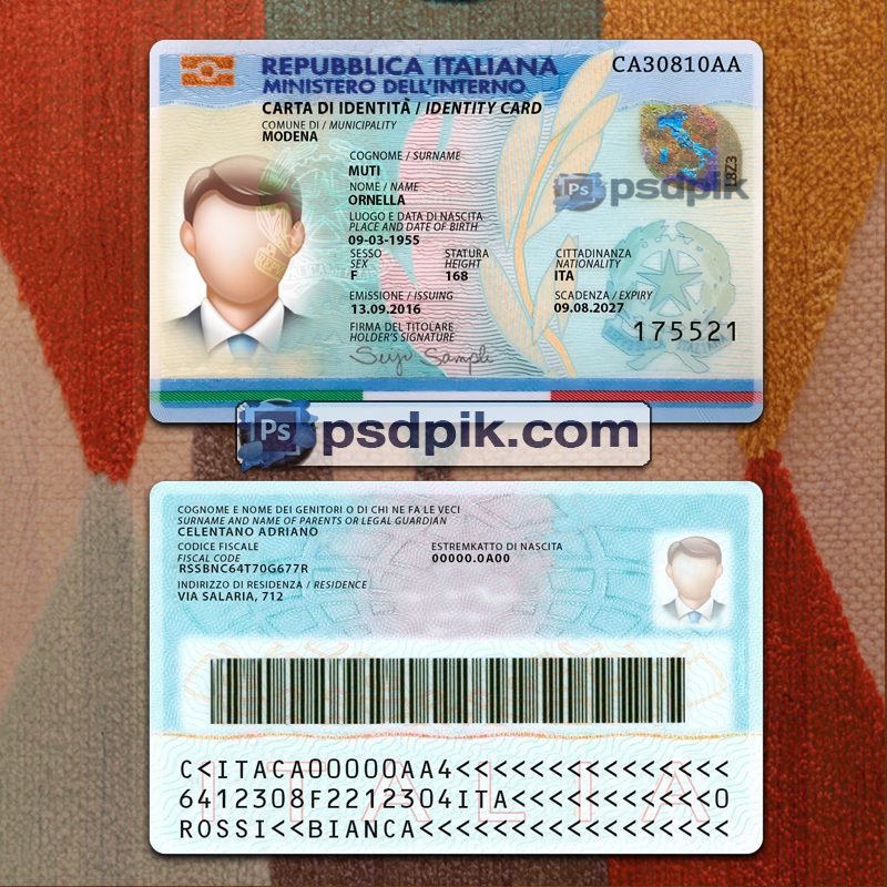 Italy Id Card template psd pdf download