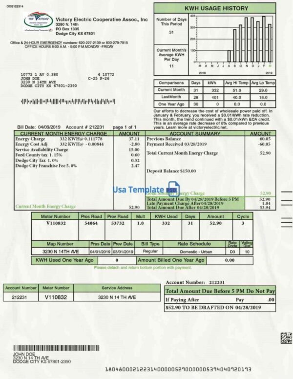 Kansas Utility Bill psd Template: Kansas Proof of address psd template