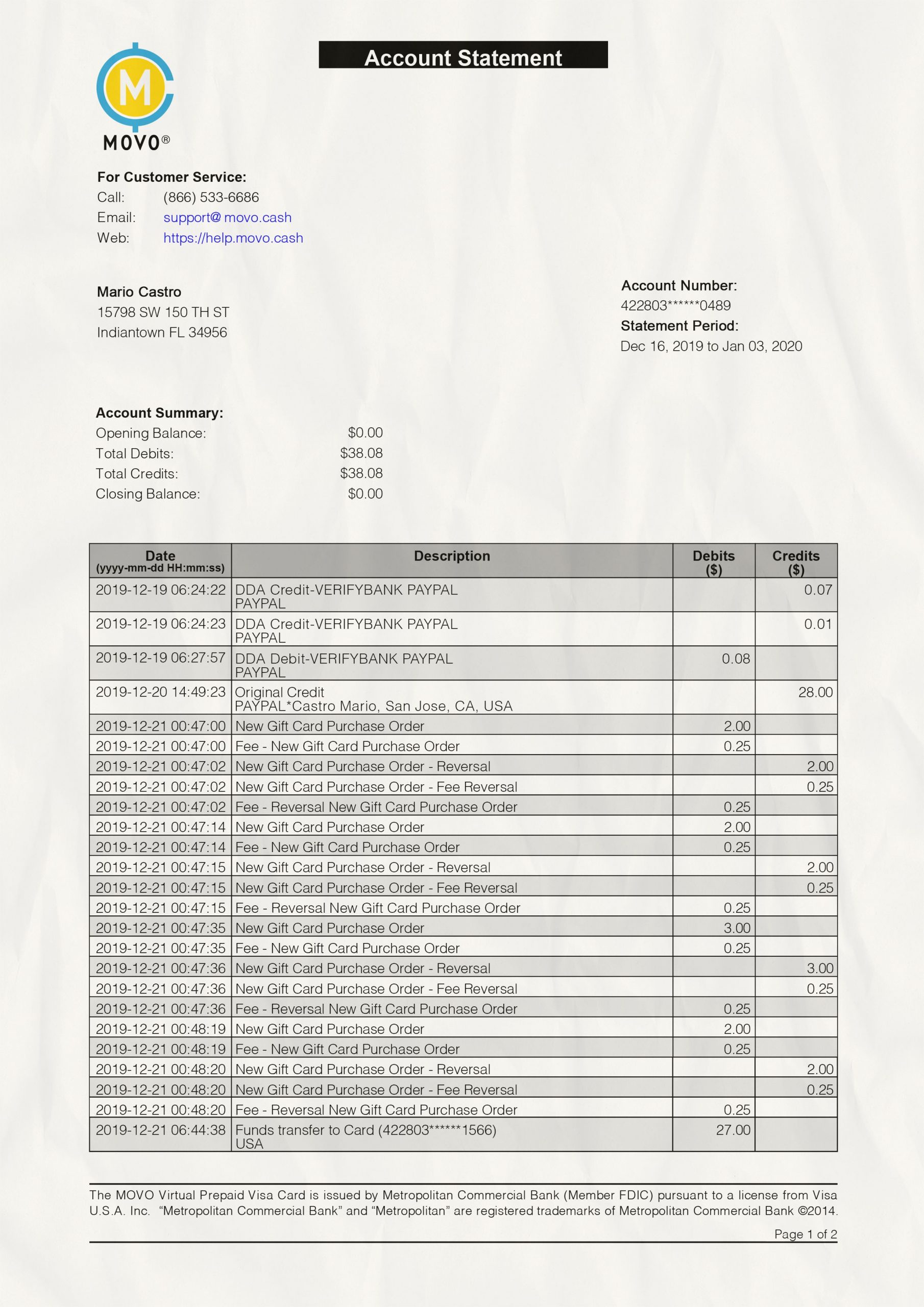 MOVO Cash Statement psd template