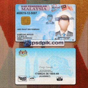 Editable blank Malaysia Id Card template psd pdf download