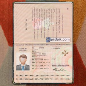 Editable blank Malta Passport template psd pdf download