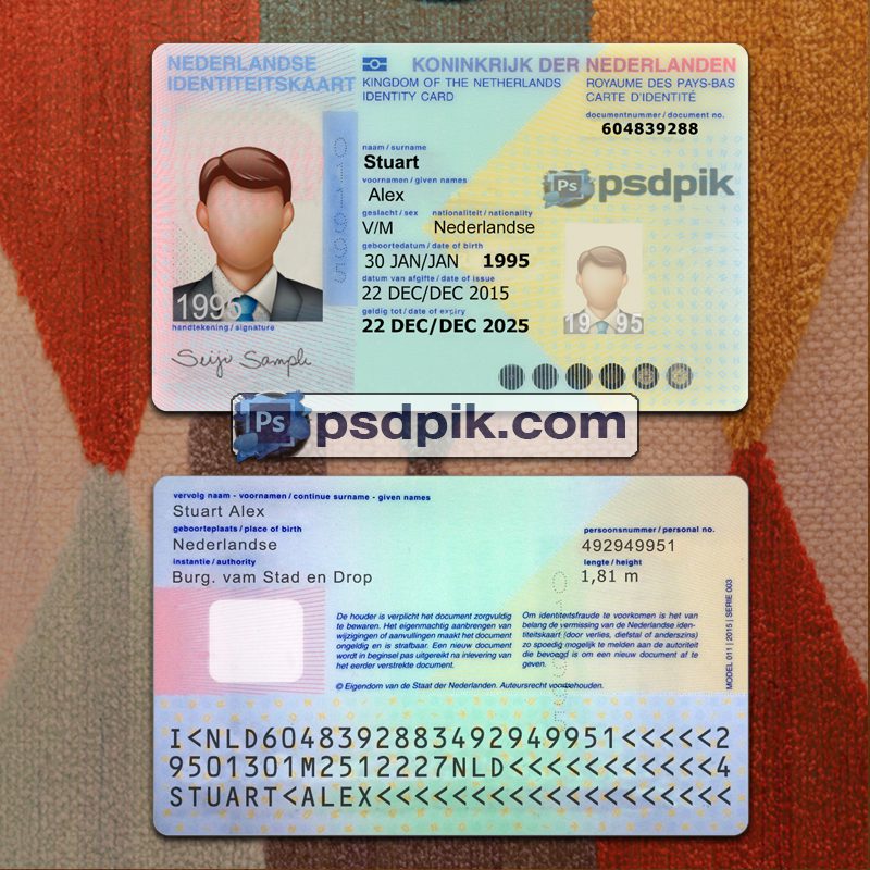 Netherlands Id Card template psd pdf download