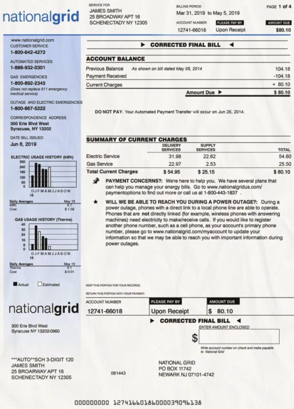 New York Utility Bill psd Template: New York Proof of address psd template