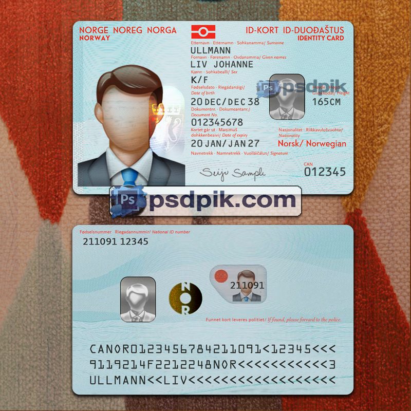 Editable blank Norway Id Card template psd pdf download