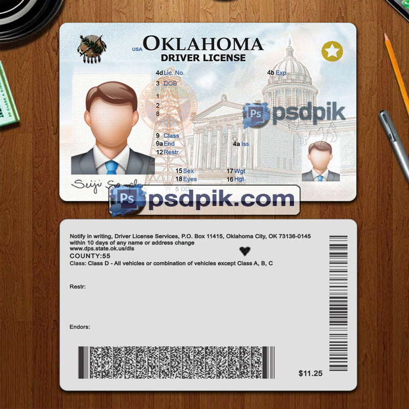 Oklahoma driver license template psd pdf download New