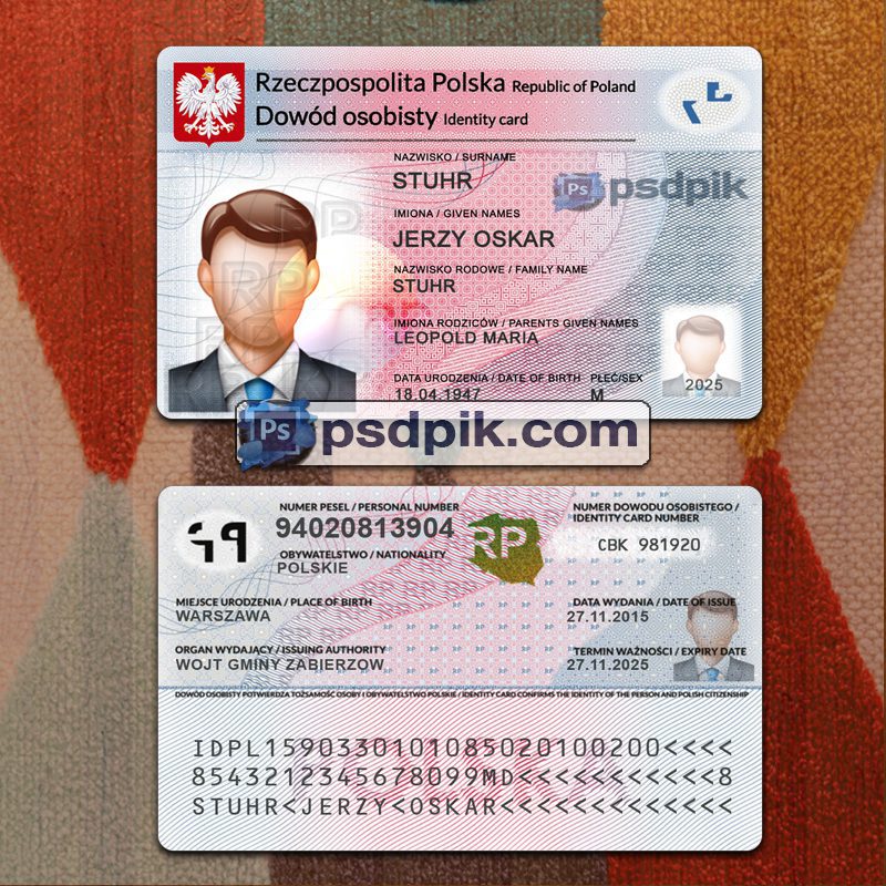 Editable blank Poland Id Card template psd pdf download