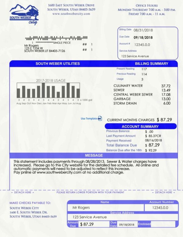 Utah Utility Bill psd Template: Utah Proof of address psd template