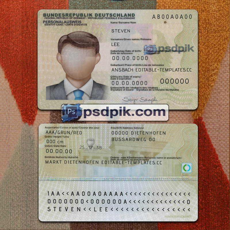 Germany Id Card template psd pdf download V1