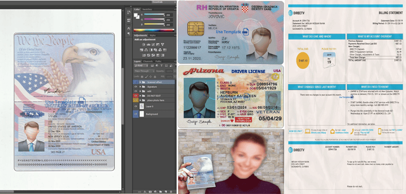 Editable Drivers License Passport Id Card Utility bill psd Template