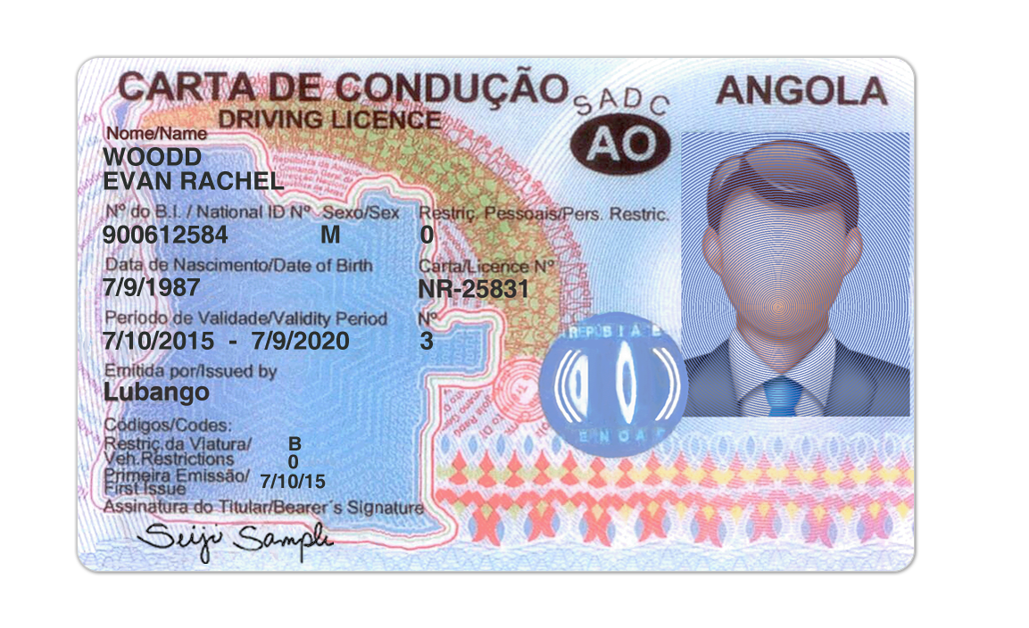 Editable blank Angola driver license template psd pdf download