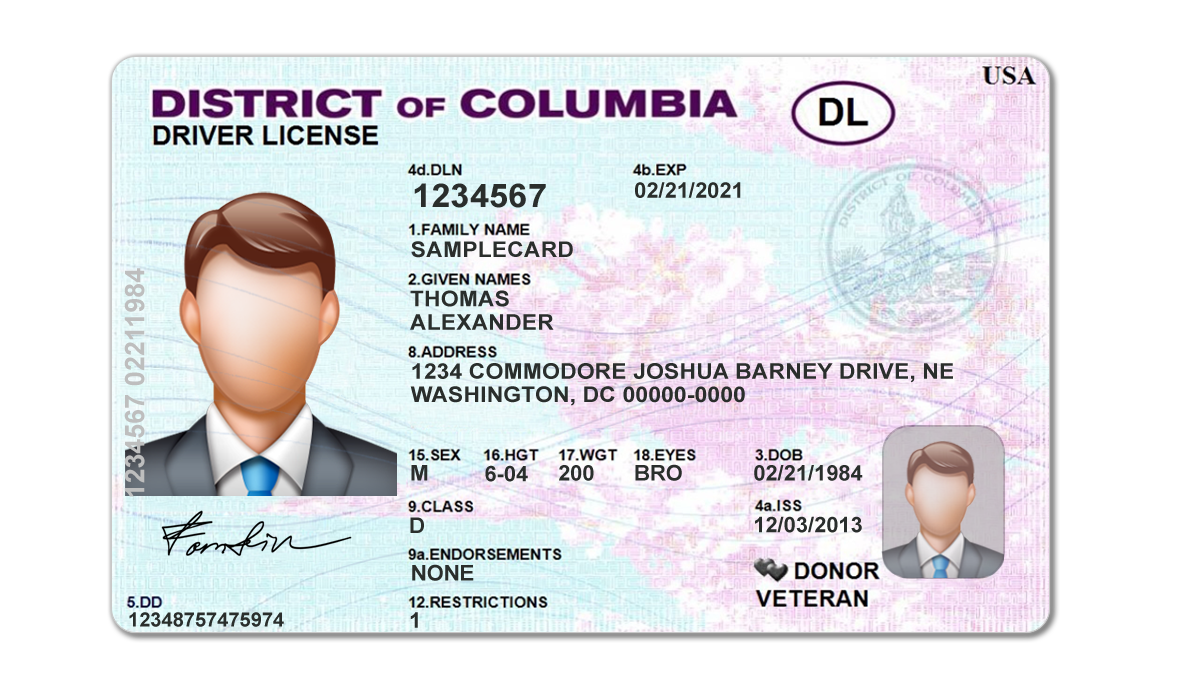 Editable blank District of Columbia driver license template psd pdf download