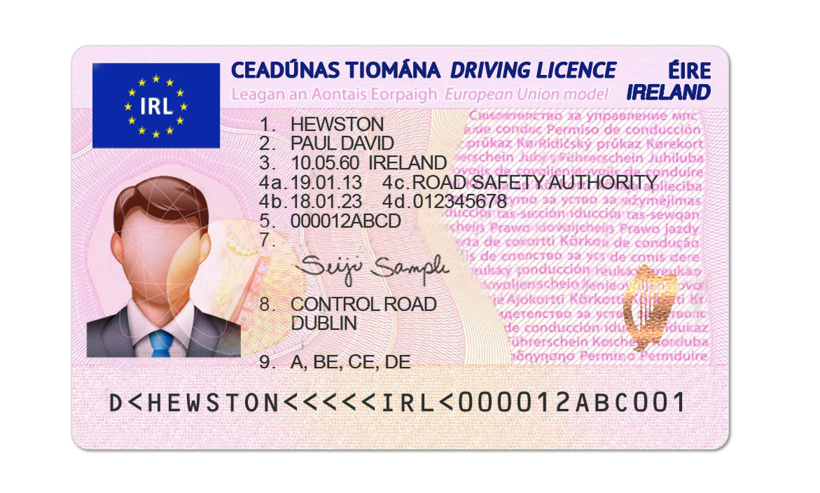 Editable blank Ireland driver license template psd pdf download