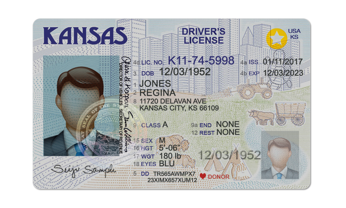 Editable blank Kansas driver license template psd pdf download