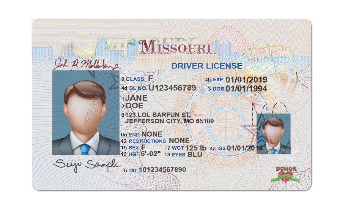 Editable blank Missouri driver license template psd pdf download