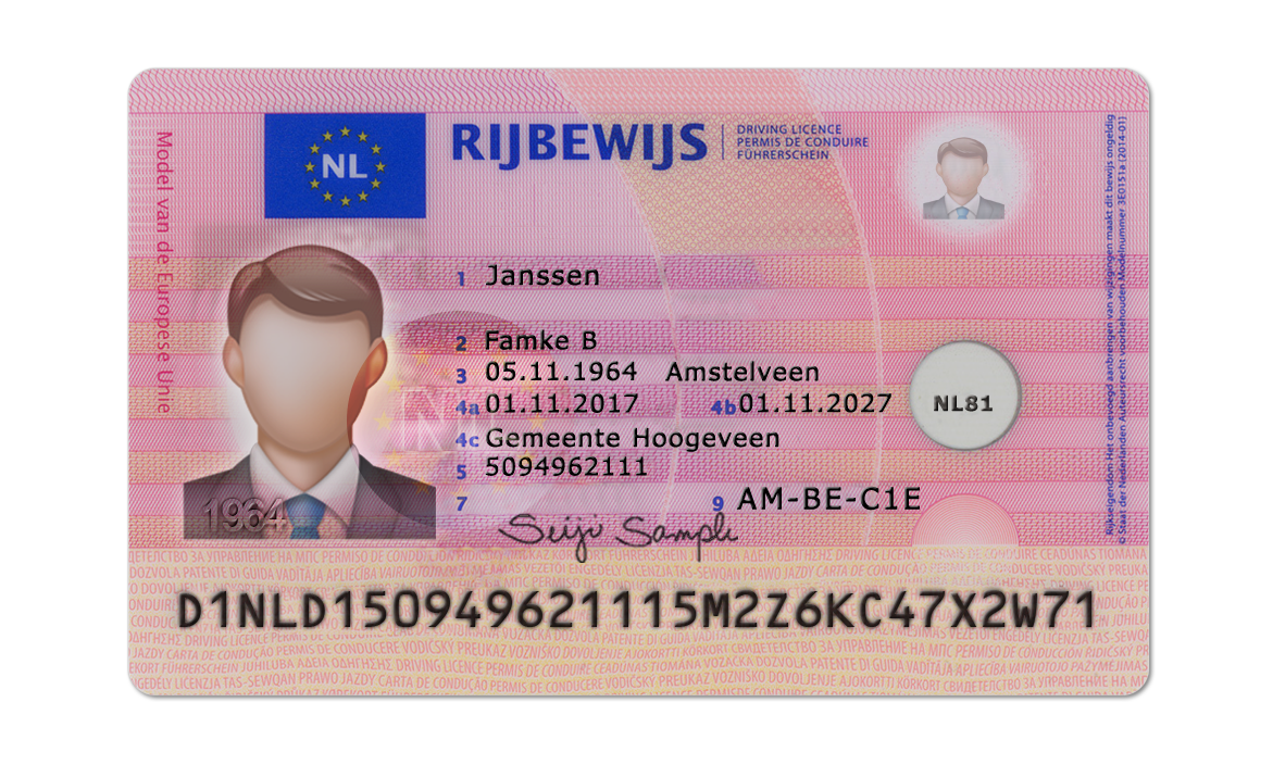 Editable blank Netherlands driver license template psd pdf download