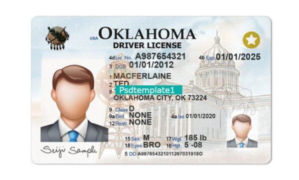 Editable blank Oklahoma driver license template psd pdf download