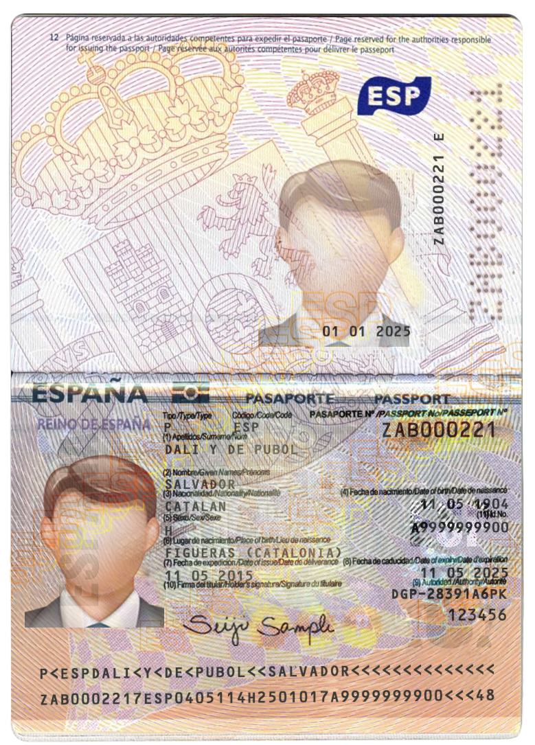 Editable blank Spain Passport template psd pdf download