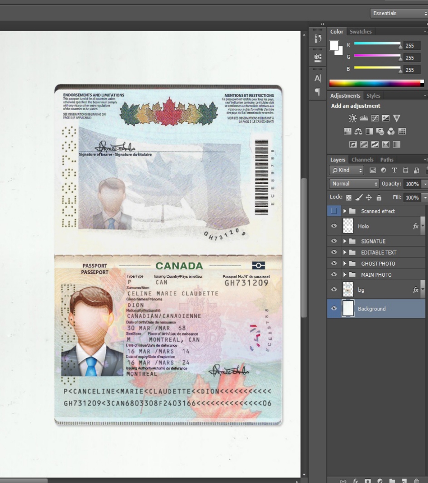 Editable blank Canada Passport template psd pdf download