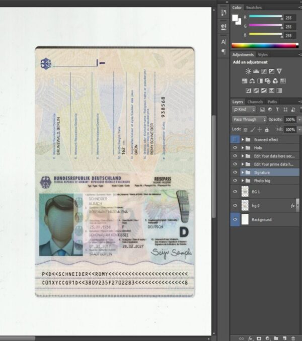 Editable blank Germany Passport template psd pdf download