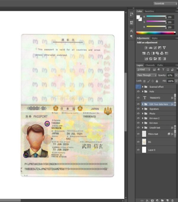 Editable blank Japan Passport template psd pdf download