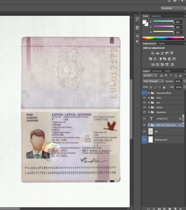 Editable blank Latvia Passport template psd pdf download