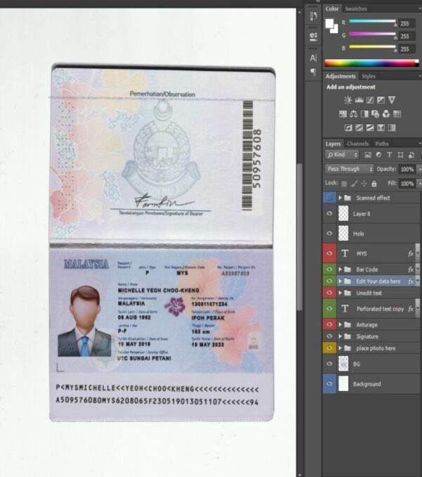 Editable blank Malaysia Passport template psd pdf download