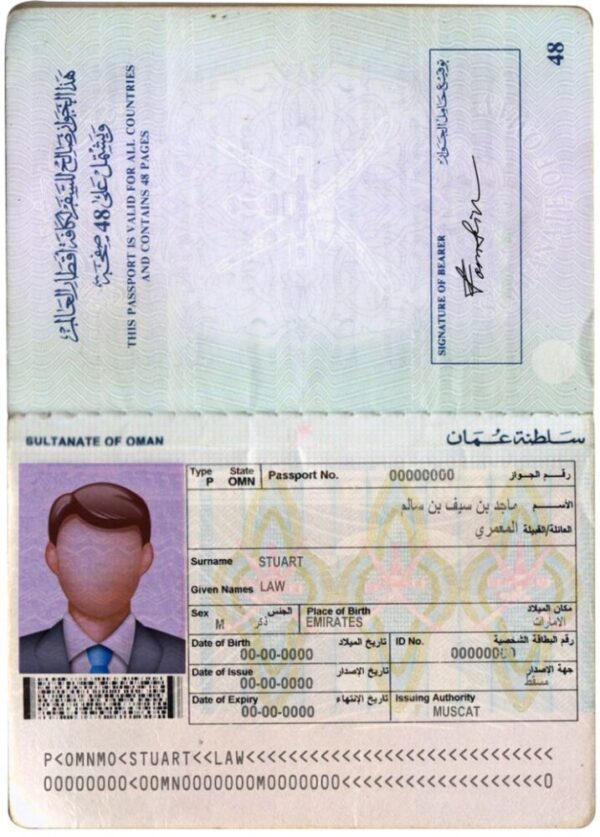 Editable blank Oman Passport template psd pdf download