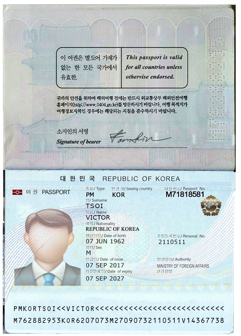 Editable blank South Korea Passport template psd pdf download